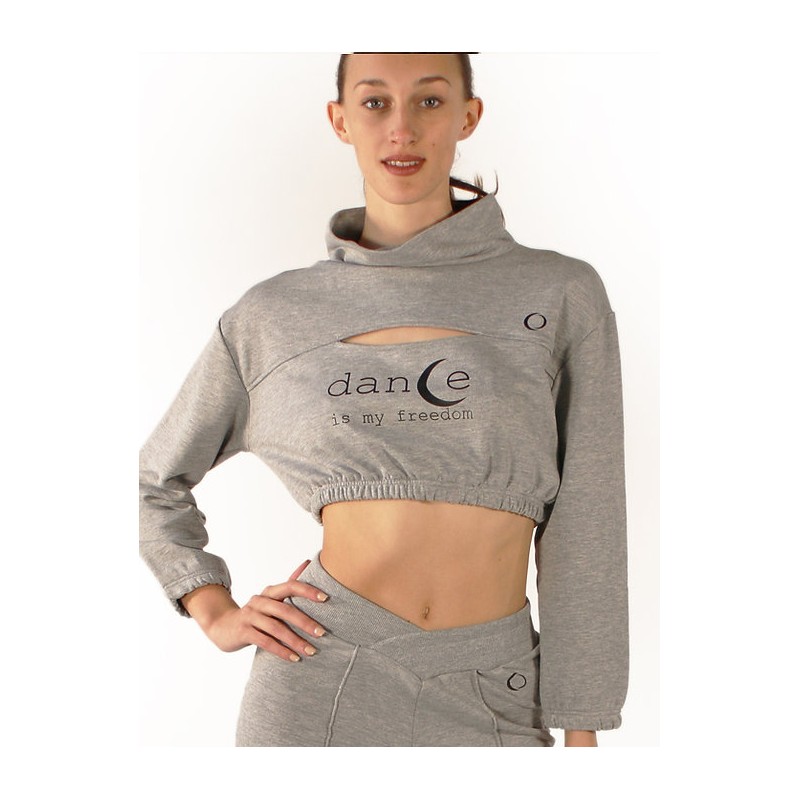 CUT OUT SWEAT CROP TOP grau